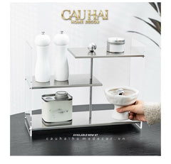 Kệ Acrylic 3 Tầng So Le Metal Velvet Staggered Shelves - Tiered Organizer 39.1x13.9x30-CẬU HAI HOME DECOR