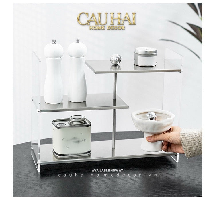 Kệ Acrylic 3 Tầng So Le Metal Velvet Staggered Shelves - Tiered Organizer 39.1x13.9x30-KỆ TRANG TRÍ-CẬU HAI HOME DECOR