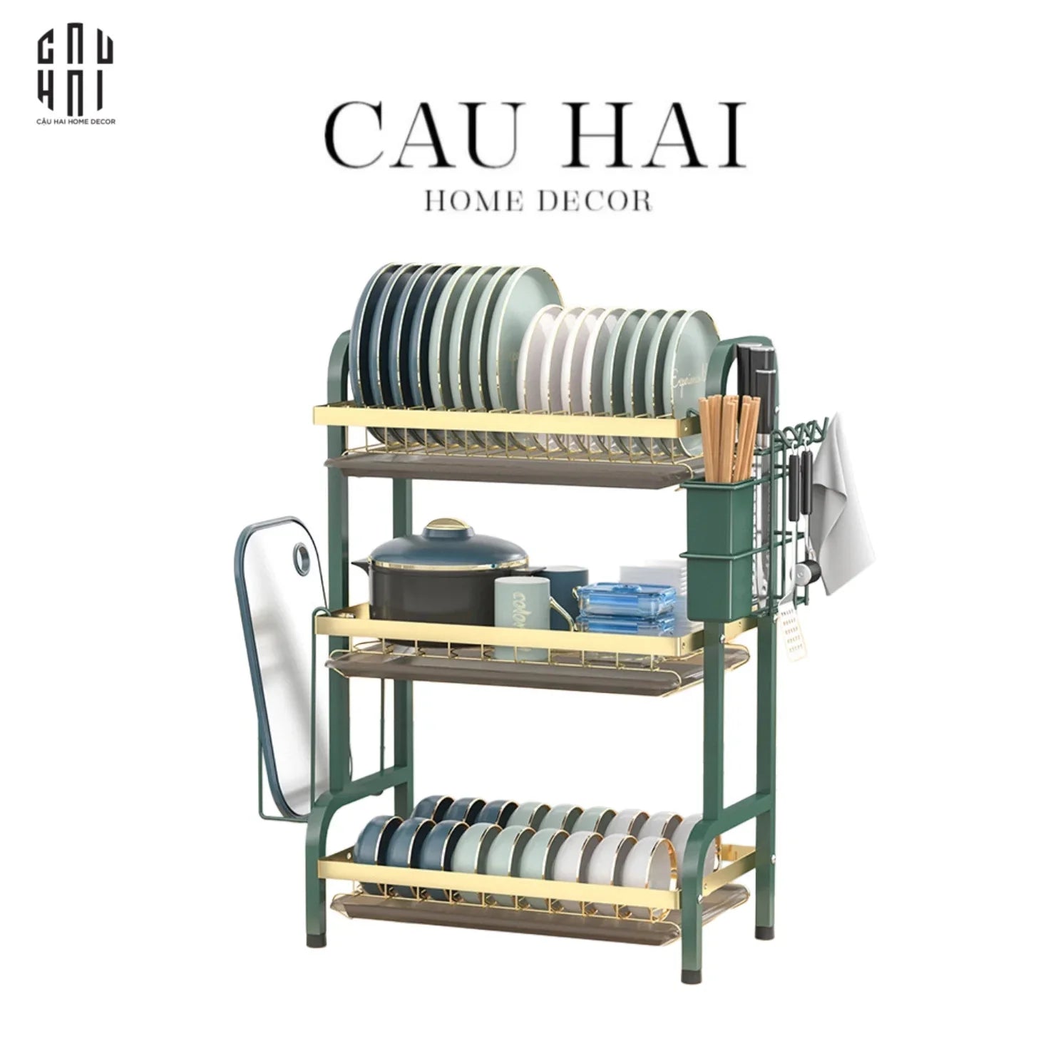 KỆ CHÉN DĨA 3 TẦNG GOLDEN MAMA-CẬU HAI HOME DECOR