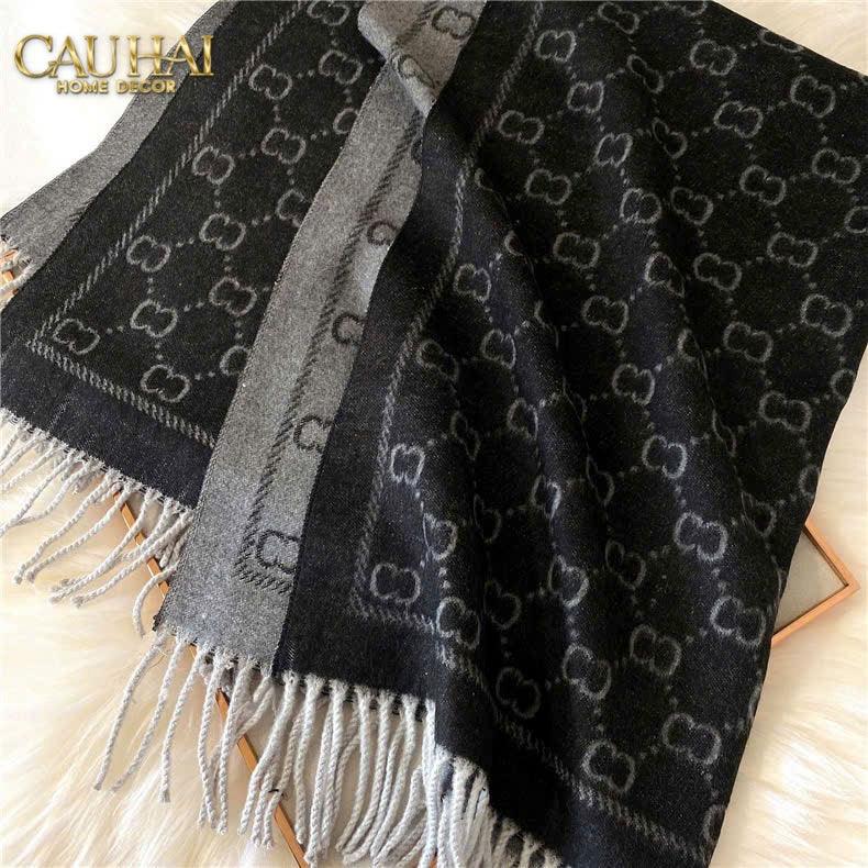 Khăn Cashmere Couture Noir Héritage GG 180x65-CẬU HAI HOME DECOR