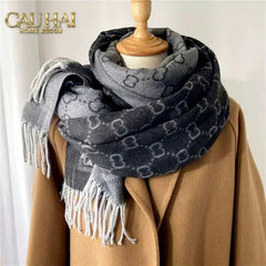 Khăn Cashmere Couture Noir Héritage GG 180x65-CẬU HAI HOME DECOR