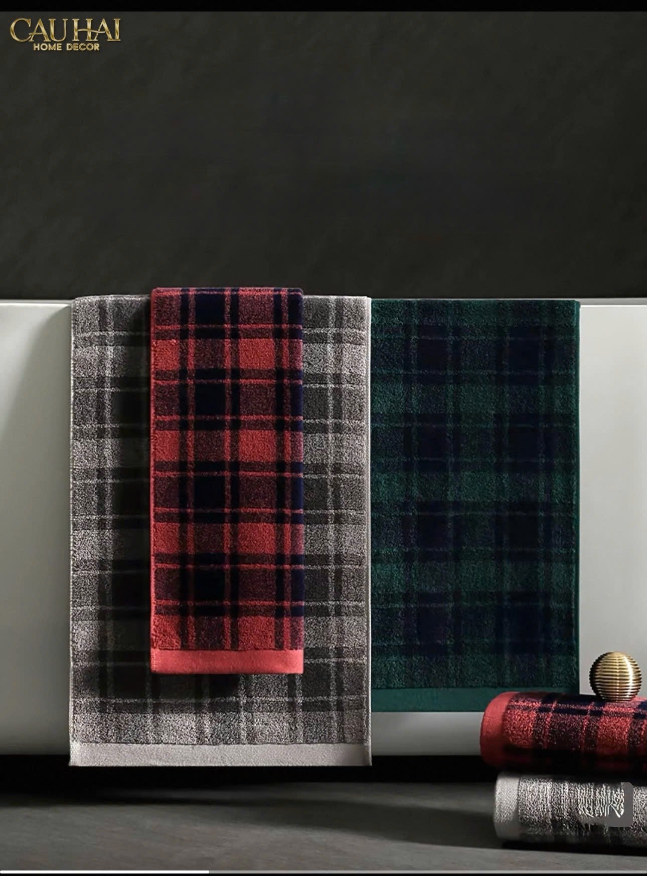 KHĂN TẮM 70X140 - MOTIF À CARREAU PREMIUM BATH TOWEL-3- Cậu Hai Home Decor