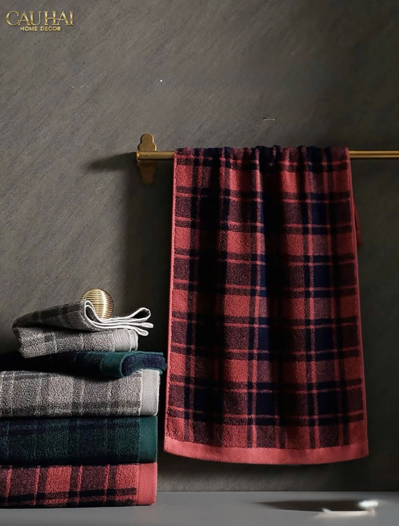 KHĂN TẮM 70X140 - MOTIF À CARREAU PREMIUM BATH TOWEL-8- Cậu Hai Home Decor