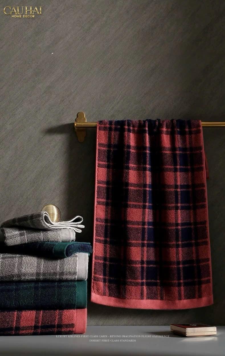 Khăn Tắm 70X140 - Motif À Carreau Premium Bath Towel-CẬU HAI HOME DECOR