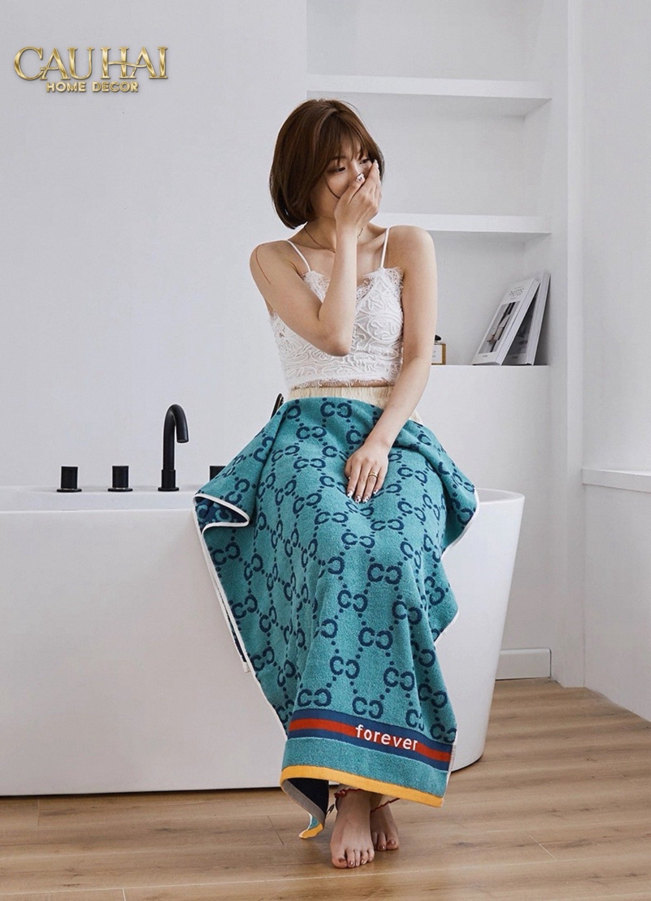 Khăn Tắm 70X140 Verte - Cobalt Navy Gg Bath Towel - CẬU HAI HOME DECOR