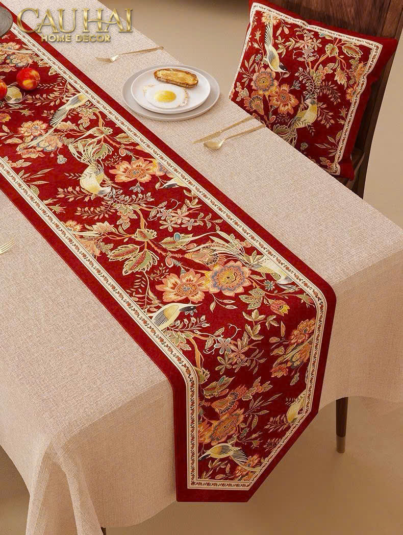 Khăn Trải Bàn - Flora Rouge Table Runner 3M6 - CẬU HAI HOME DECOR