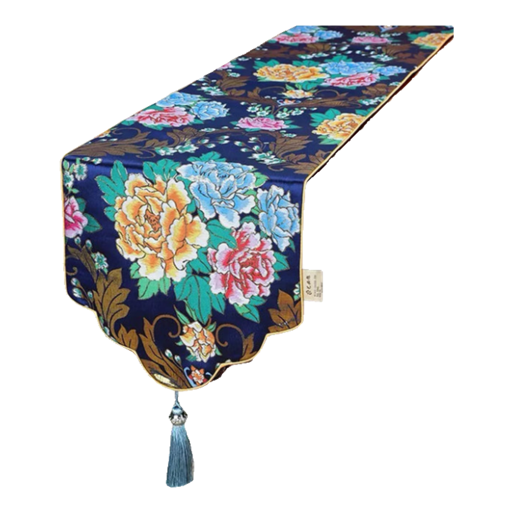 Khăn Trải Bàn Gấm Mẫu Đơn Hoa Table Runner 33x200cm