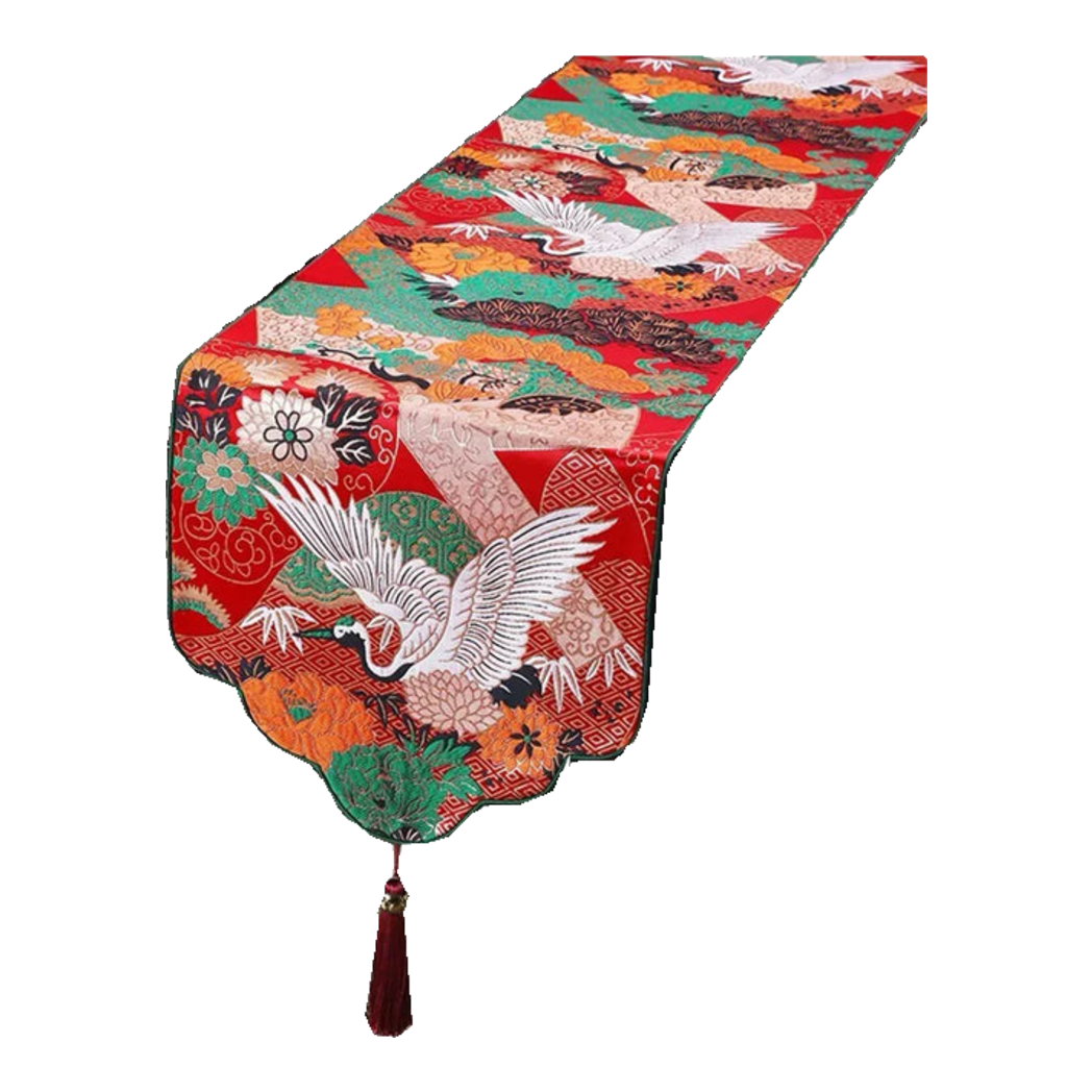 Khăn Trải Bàn Gấm Hoa Tiên Hạc Table Runner 33x200