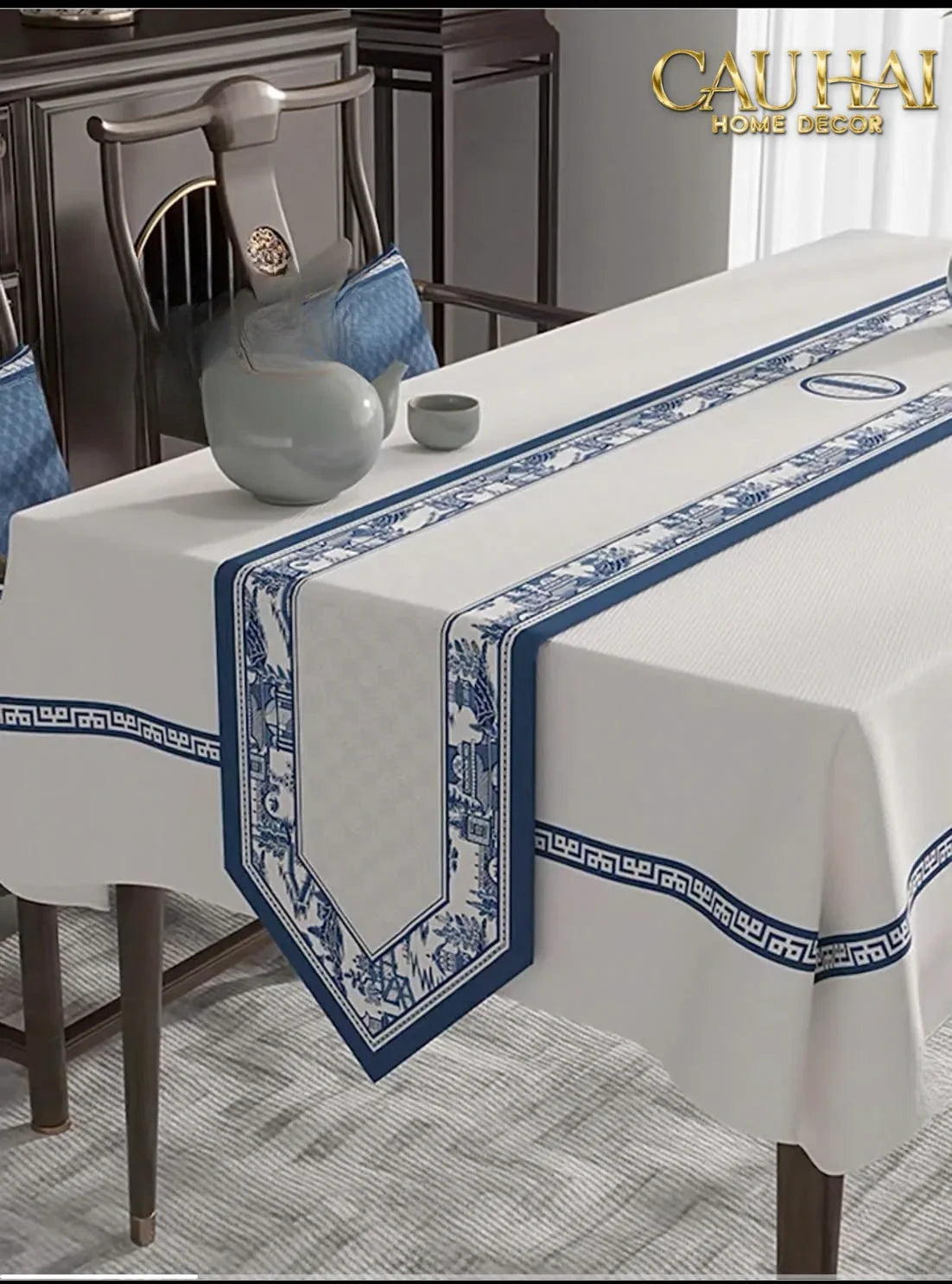 Khăn Trải Bàn Indigo Dynasty Heritage Pastoral Table Runner 3M6-KHĂN TRẢI BÀN-CẬU HAI HOME DECOR