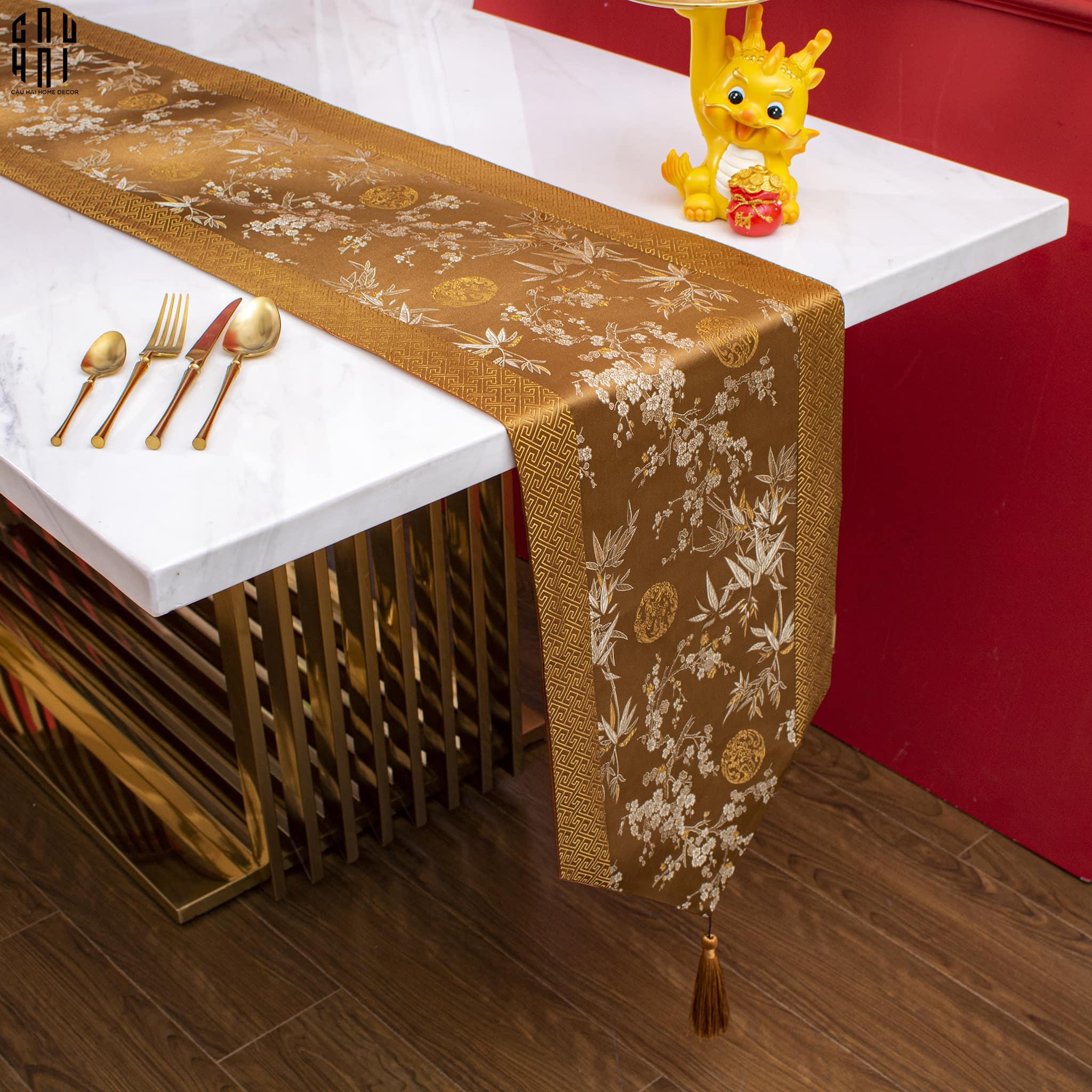 KHĂN TRẢI BÀN MAI LAN CÚC TRÚC 4M - TABLE RUNNER MAI LAN CÚC TRÚC 4M - CẬU HAI HOME DECOR
