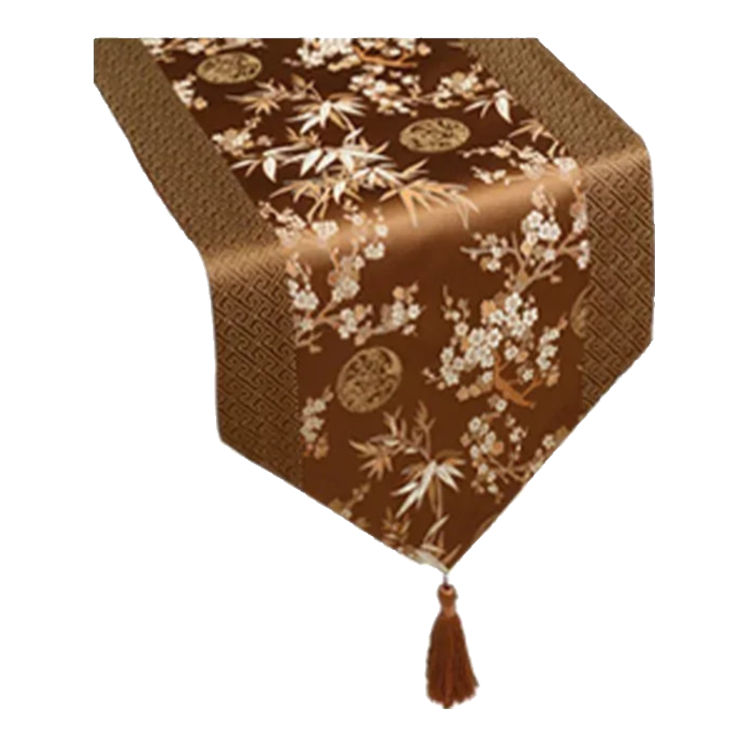 Tết Couture -  Khăn Trải Bàn Lụa Satin  Mai Lan Cúc Trúc  Luxury Brocade Silk Table Runner 4M