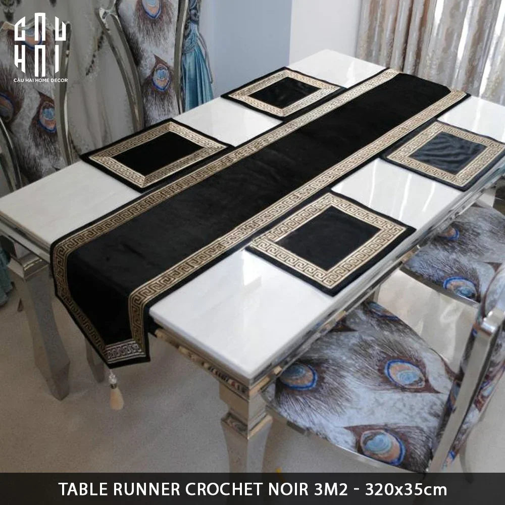 KHĂN TRẢI BÀN - TABLE RUNNER CROCHET NOIR 3M2 - CẬU HAI HOME DECOR
