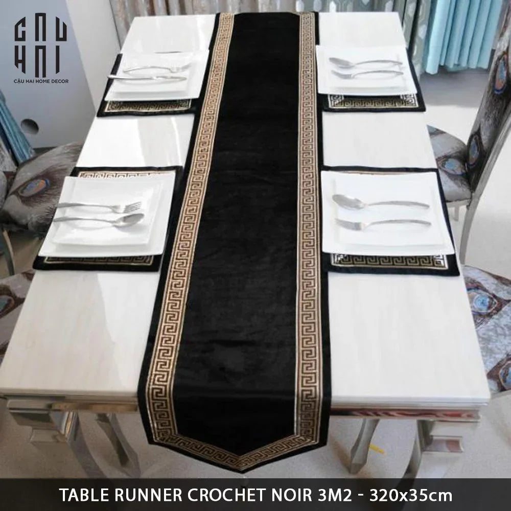 KHĂN TRẢI BÀN - TABLE RUNNER CROCHET NOIR 3M2 - CẬU HAI HOME DECOR