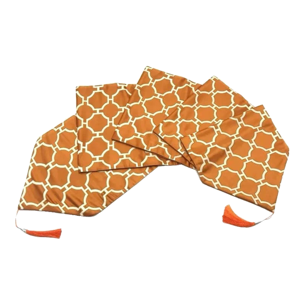 Maison Couture -  Khăn Trải Bàn Lụa Treillis Doré Orange Fauve Silk Table Runner 2m4