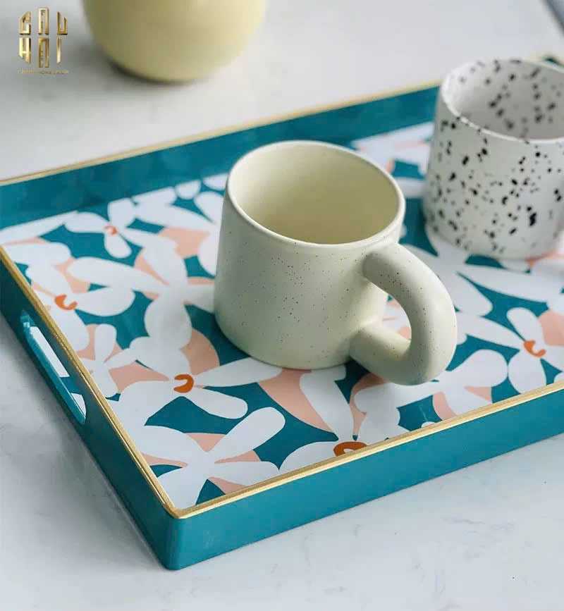 Khay Acrylic Chữ Nhật Azure Floral in Bloom Decoratives Trays 26x40x5-CẬU HAI HOME DECOR