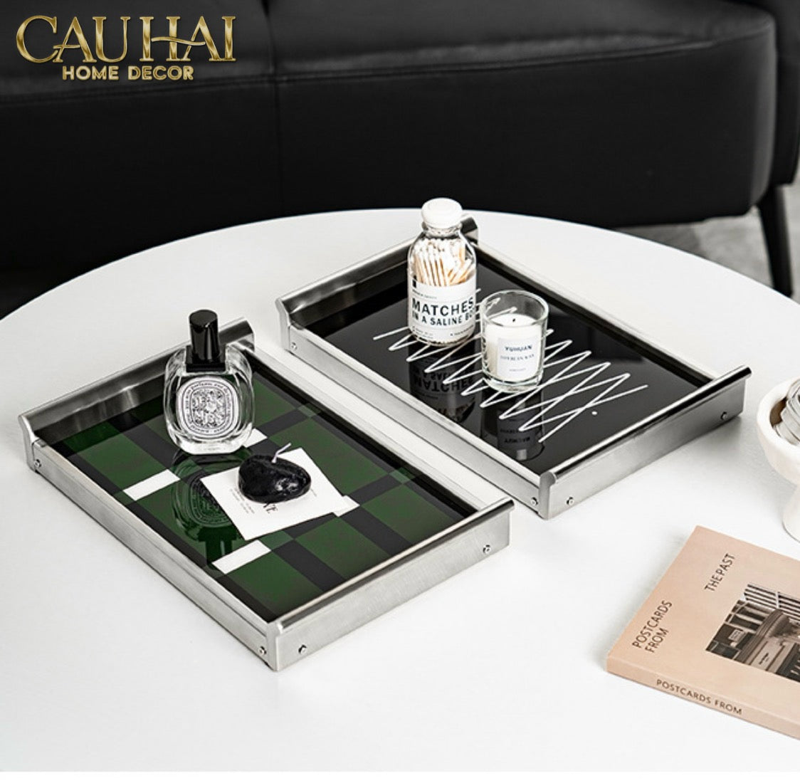 Khay Chữ Nhật Mặt Acrylic Emerald Geometry Rectangular Decorative Trays 25.8x37.2x4.3