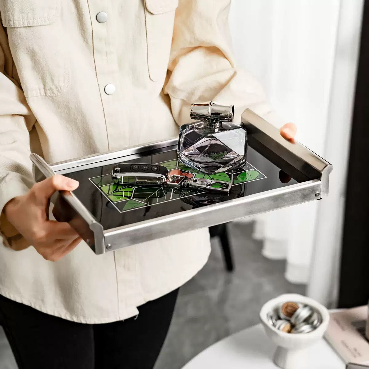 Khay Chữ Nhật Mặt Acrylic Emerald Geometry Rectangular Decorative Trays 25.8x37.2x4.3