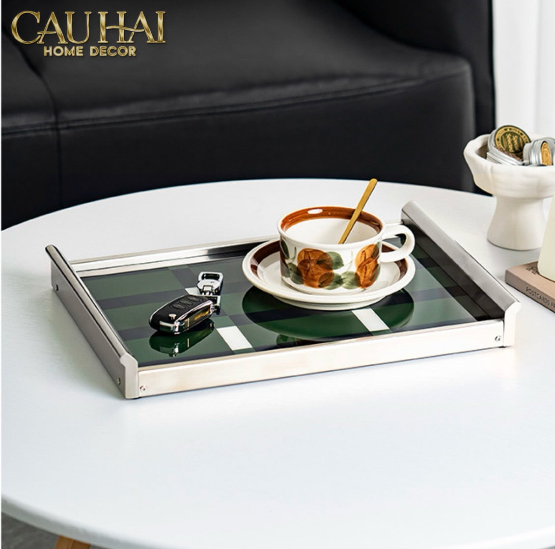 Khay Chữ Nhật Mặt Acrylic Emerald Geometry Rectangular Decorative Trays 25.8x37.2x4.3