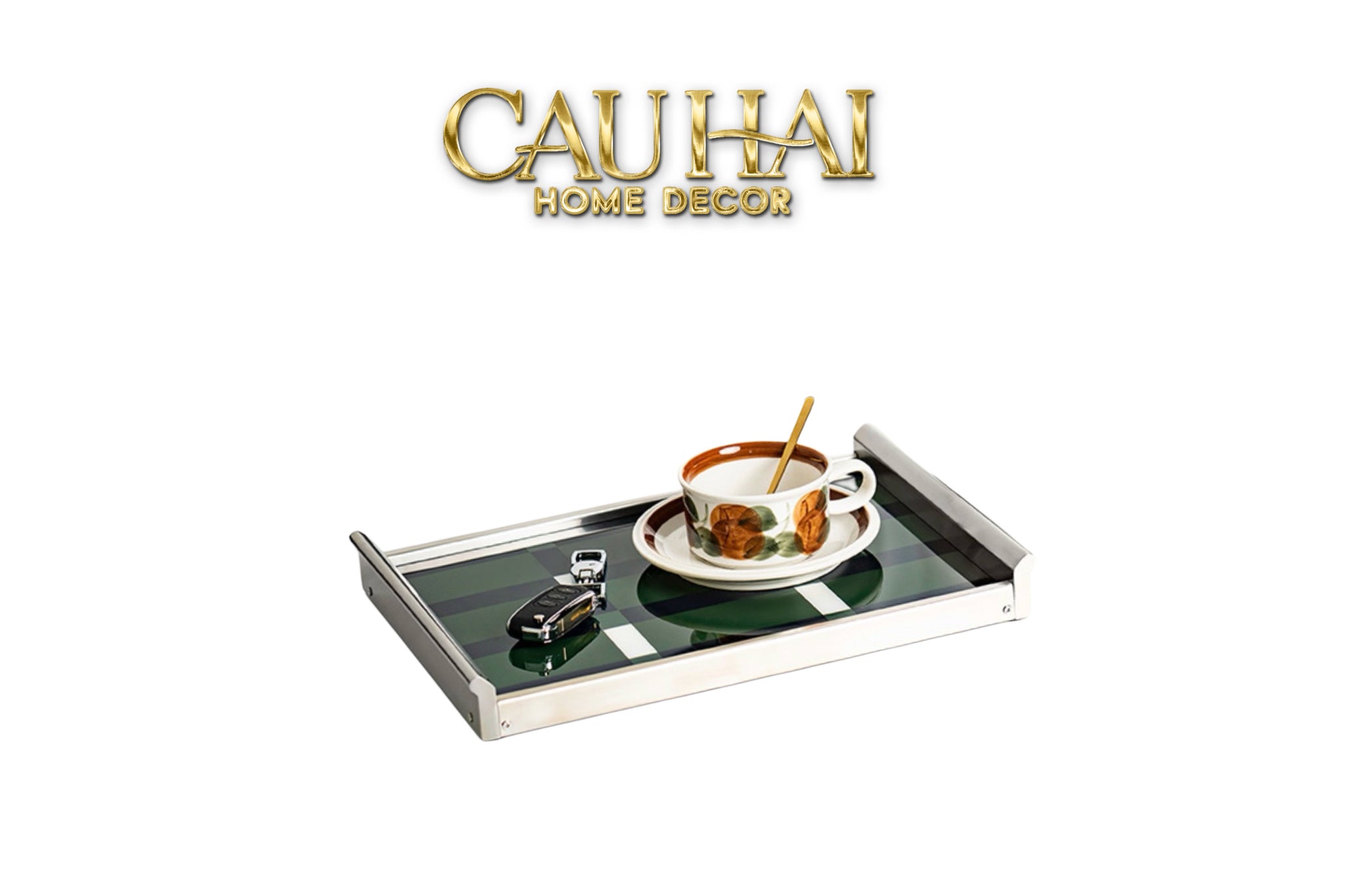 Khay Chữ Nhật Mặt Acrylic Emerald Geometry Rectangular Decorative Trays 25.8x37.2x4.3