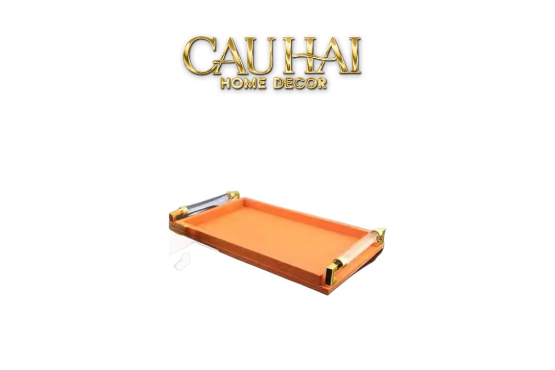 Khay Da Amber Touch Acrylic Handles Signature Sienna Leather Trays 42x26cm-CẬU HAI HOME DECOR