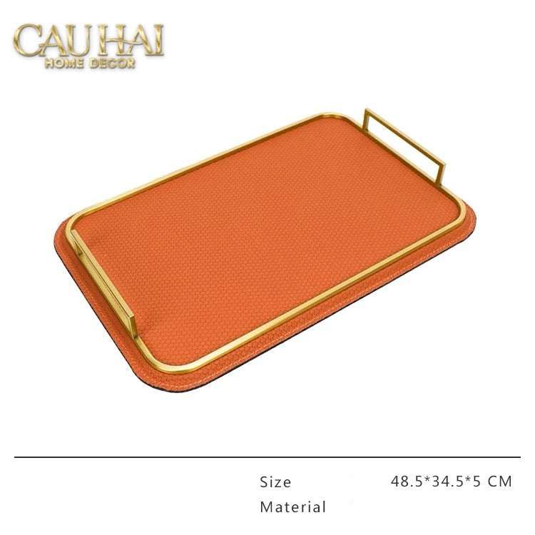 Khay Da Atelier Burnt-O Leather Rectangular Tray 49x35cm-CẬU HAI HOME DECOR
