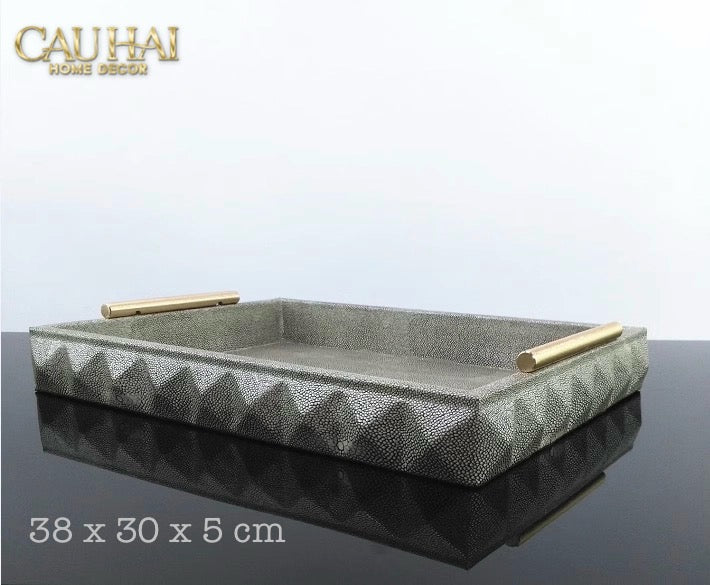 Khay Da Chữ Nhật Gothic Inspired - Geometric Gris Leather Changing Tray 38x30cm-CẬU HAI HOME DECOR