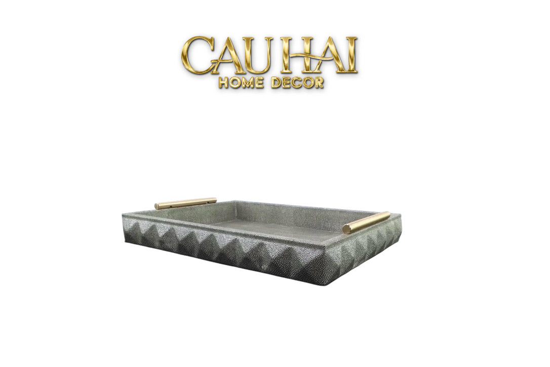 Khay Da Chữ Nhật Gothic Inspired - Geometric Gris Leather Changing Tray 38x30cm-CẬU HAI HOME DECOR