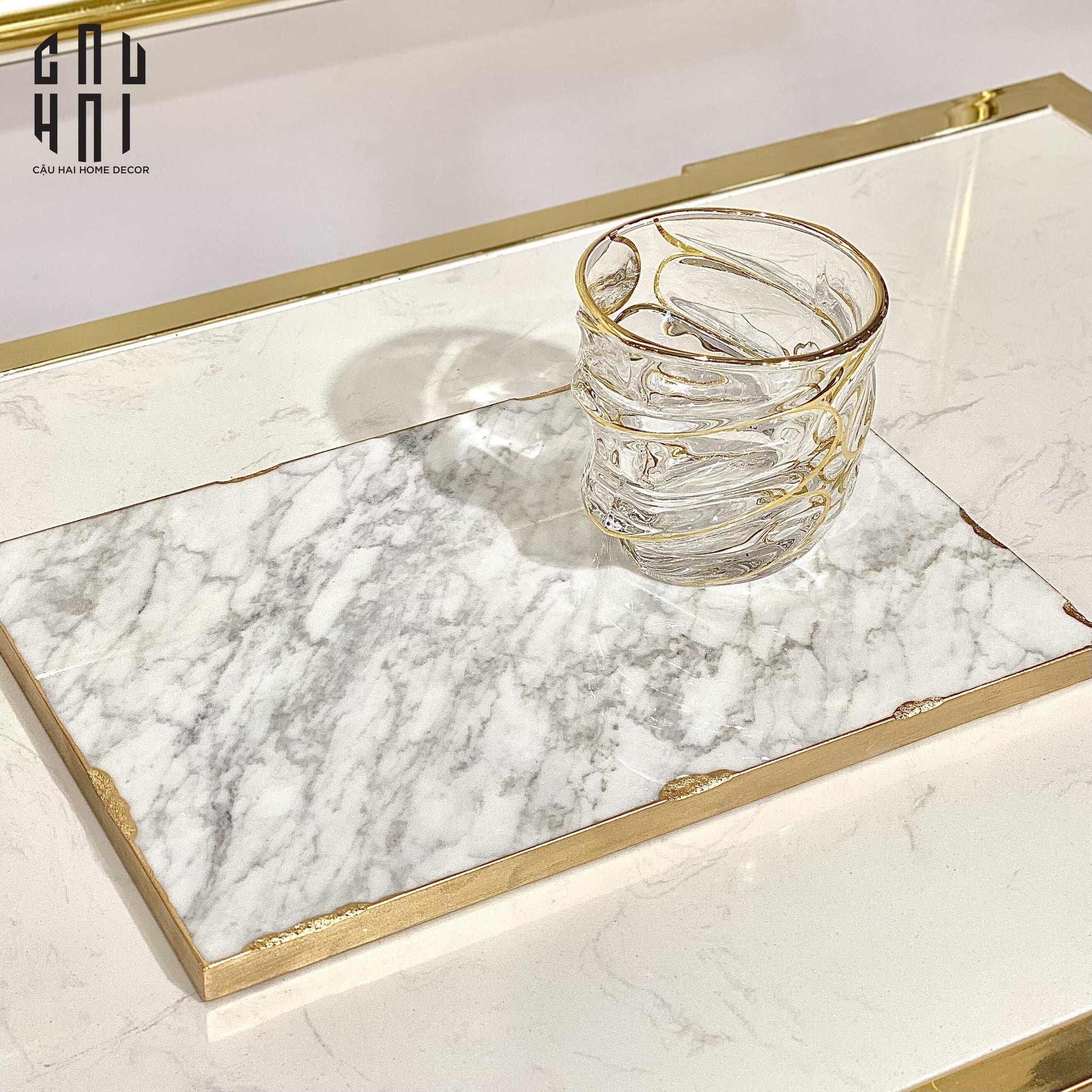 KHAY ĐÁ MARBLE - GOLD DUST 24K PRIME - RECTANGLE-CẬU HAI HOME DECOR