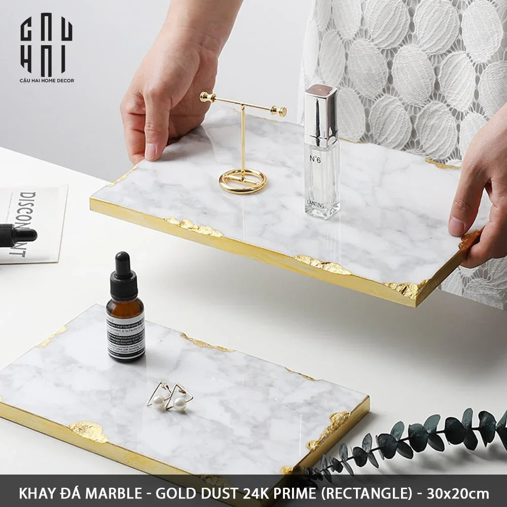 KHAY ĐÁ MARBLE - GOLD DUST 24K PRIME - RECTANGLE-CẬU HAI HOME DECOR