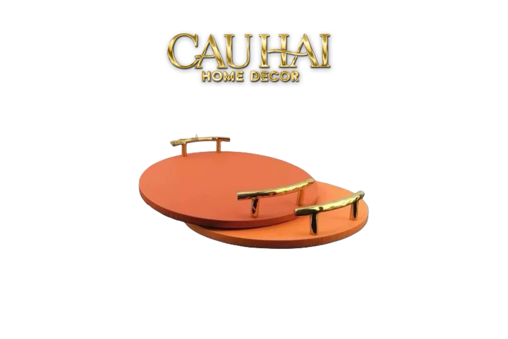 Khay Da Tròn Eclipse Tangerine Luxe Leather Tray D35 x 5.5-CẬU HAI HOME DECOR