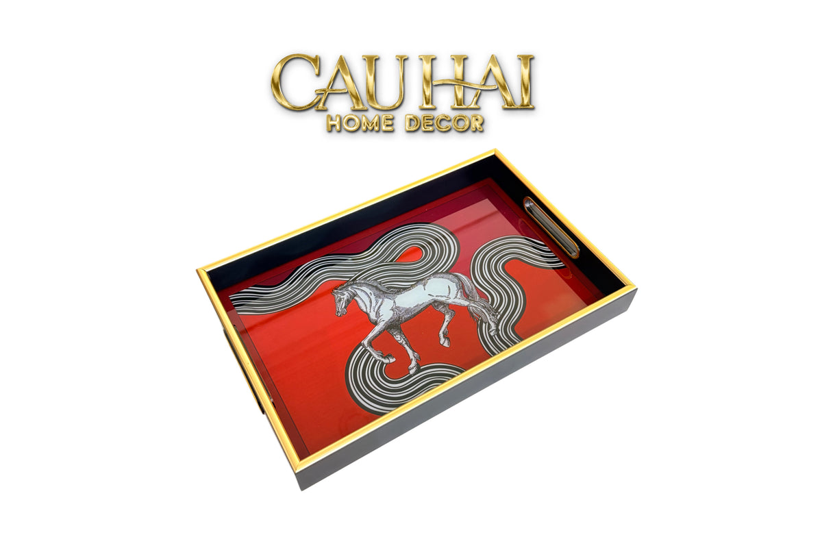 Khay Gỗ Chữ Nhật Mặt Gương H.Class Cosmic Cheval Équestre 25x38-Khay Kệ Tầng-CẬU HAI HOME DECOR