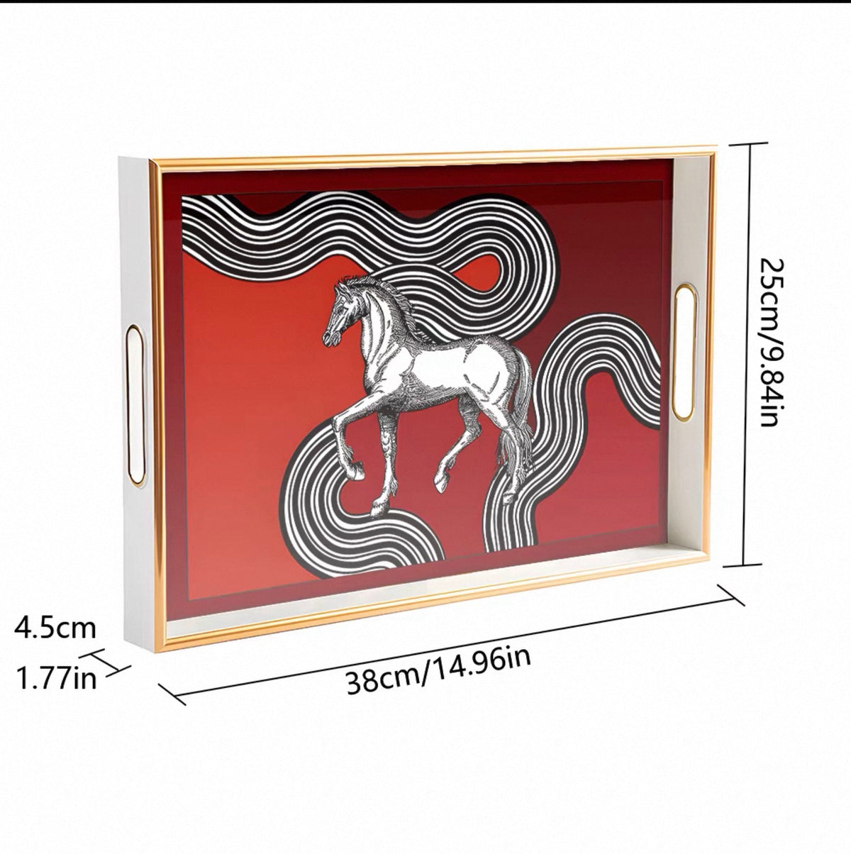 Khay Gỗ Chữ Nhật Mặt Gương H.Class Cosmic Cheval Équestre 25x38-Khay Kệ Tầng-CẬU HAI HOME DECOR