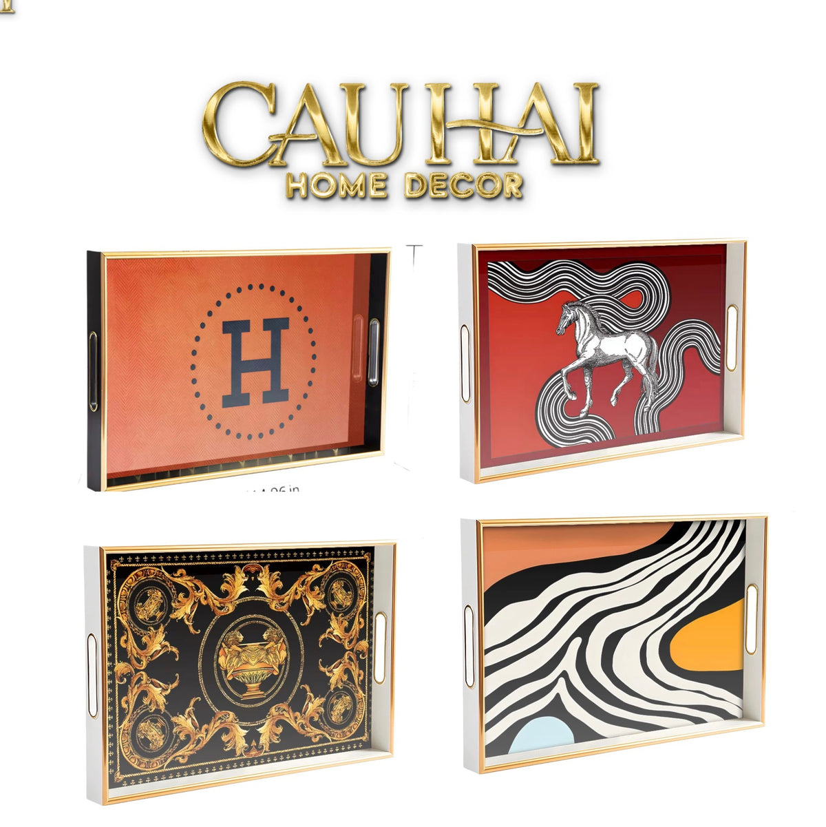 Khay Gỗ Chữ Nhật Mặt Gương H.Class Cosmic Cheval Équestre 25x38-Khay Kệ Tầng-CẬU HAI HOME DECOR