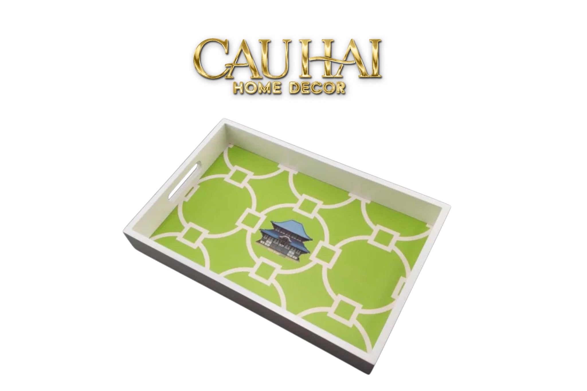 Khay Gỗ Chữ Nhật Palm Court Ceramic Indigo 38x25x5-CẬU HAI HOME DECOR