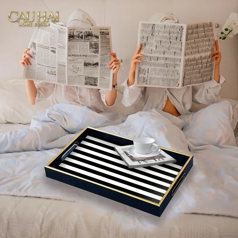Khay Gỗ Chữ Nhật Rayé Monochrome Stripe Rectangular Serving Trays 28x35-KHAY TRANG TRÍ-CẬU HAI HOME DECOR