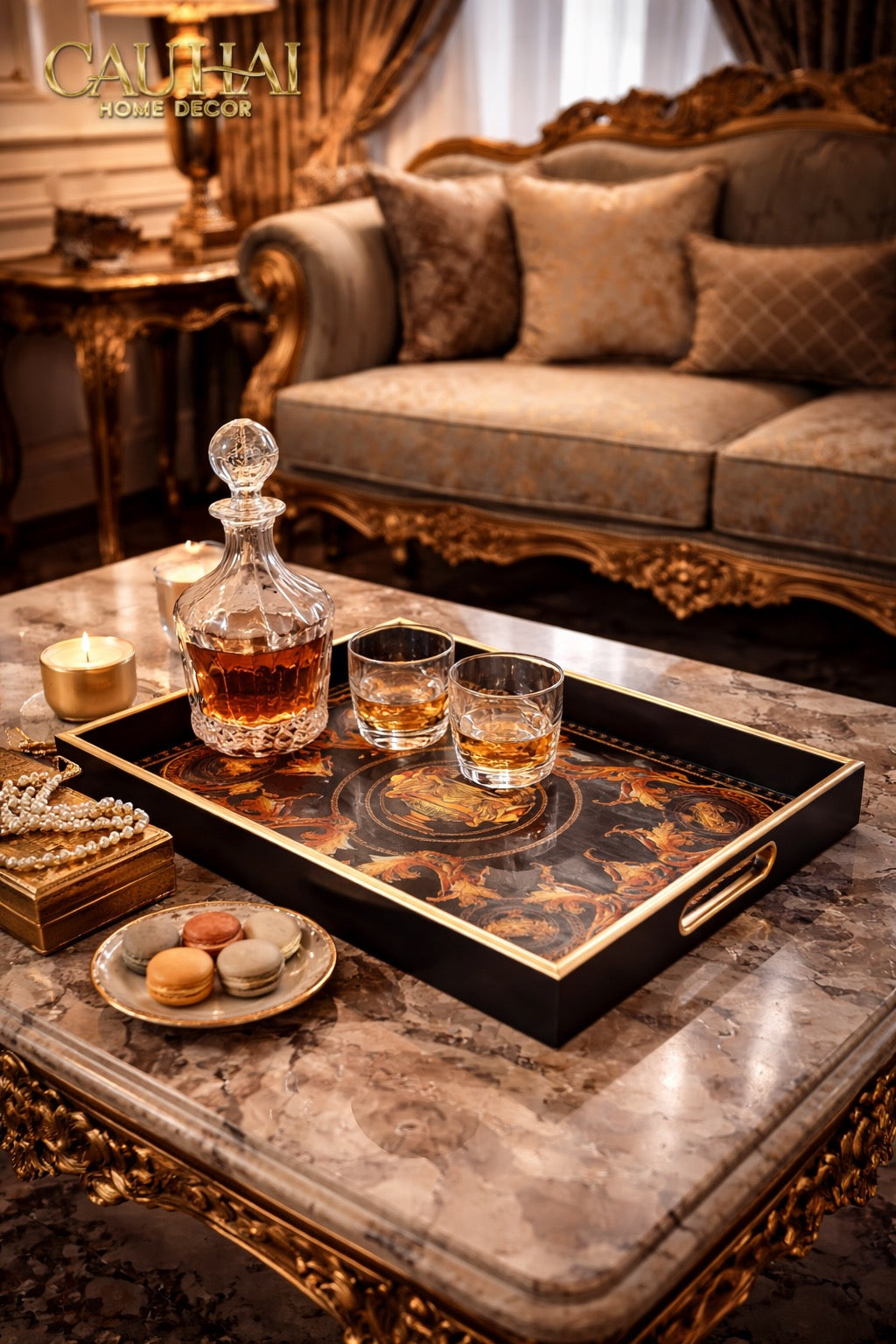 Khay Gỗ Chữ Nhật V Class Golden Barocco Noire Coupe de Dieux 25x38-CẬU HAI HOME DECOR