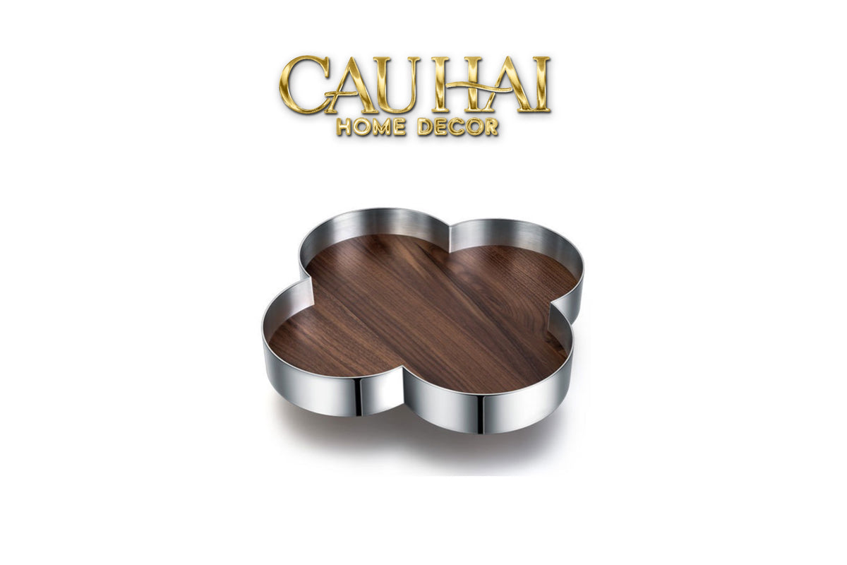 Khay Gỗ Viền Inox Louis Monogram Quatrefoil Heritage D27-KHAY TRANG TRÍ-CẬU HAI HOME DECOR