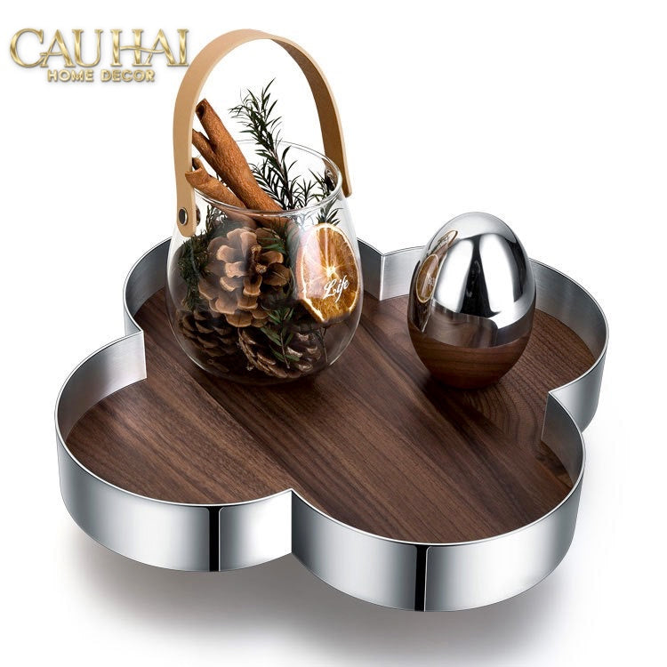Khay Gỗ Viền Inox Louis Monogram Quatrefoil Heritage D27-KHAY TRANG TRÍ-CẬU HAI HOME DECOR-CẬU HAI HOME DECOR