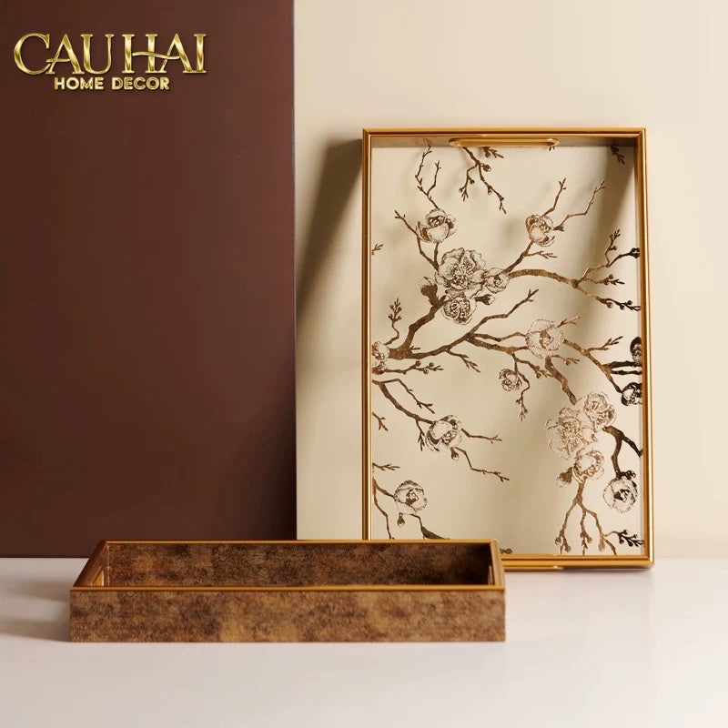Khay Gương Chữ Nhật Cherry Blossom Vintage Decorative Trays 22X35-KHAY TRANG TRÍ-CẬU HAI HOME DECOR