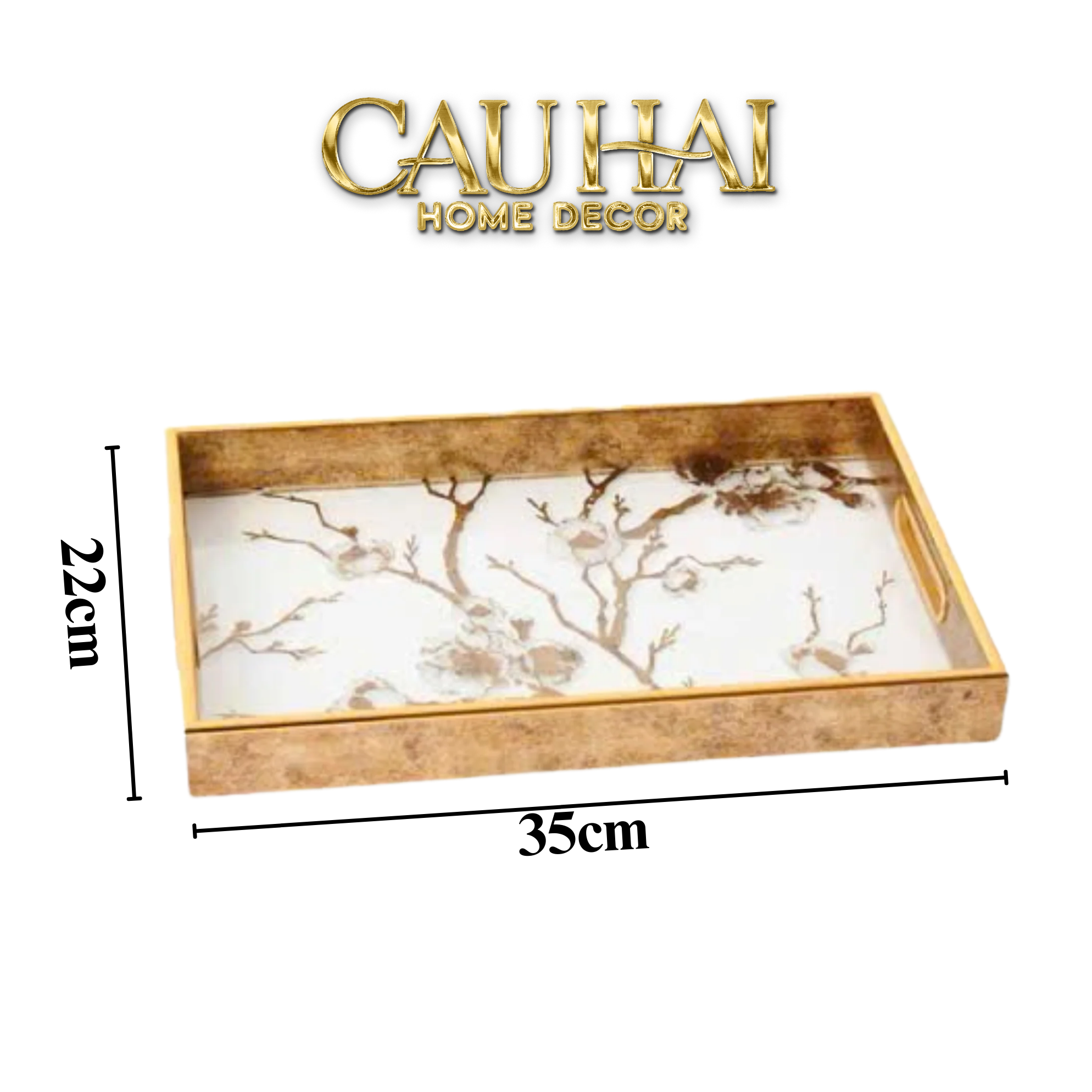 Khay Gương Chữ Nhật Cherry Blossom Vintage Decorative Trays 22X35-KHAY TRANG TRÍ-CẬU HAI HOME DECOR