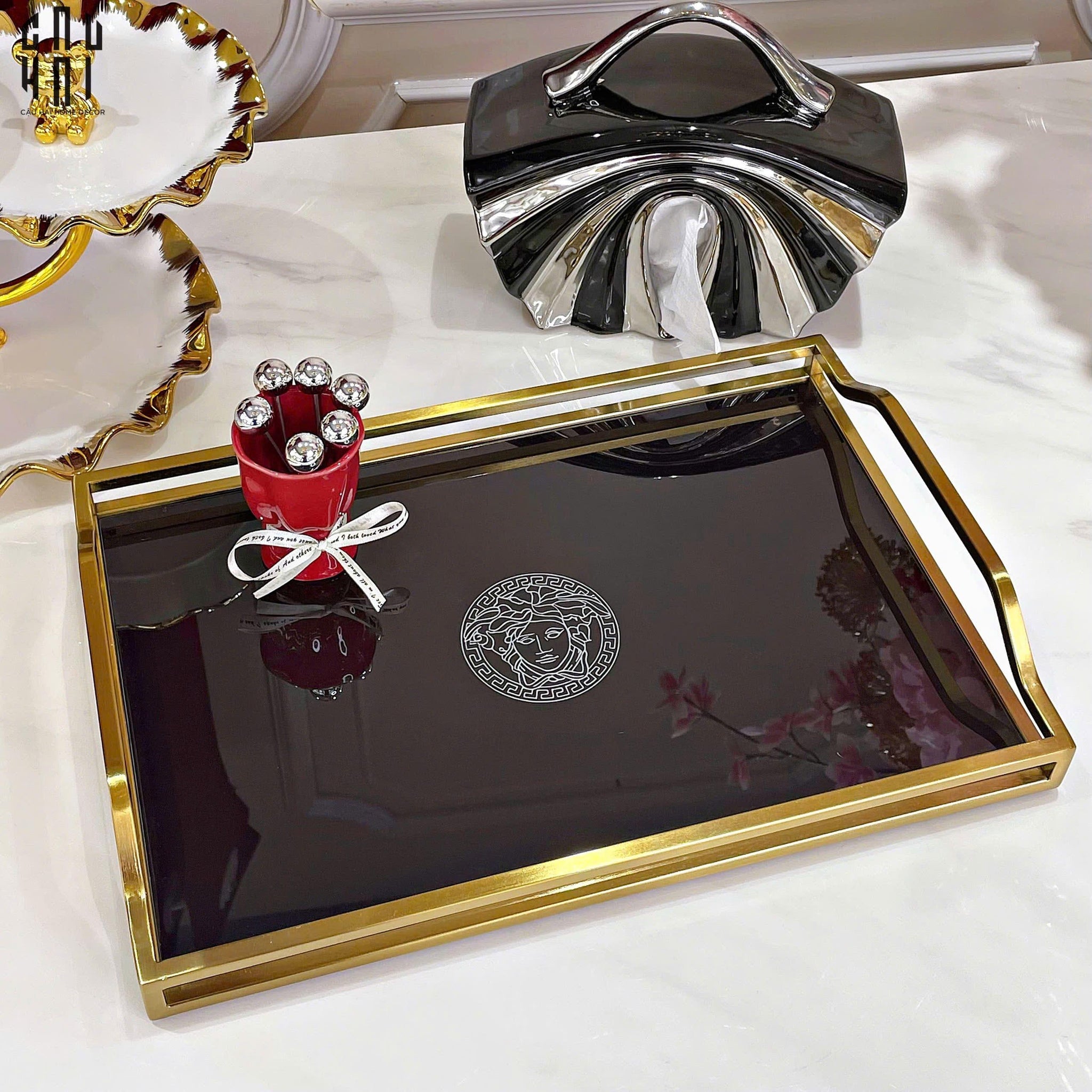 Khay Gương Chữ Nhật Medusa Black Mirror V.Class 38x25-KHAY TRANG TRÍ-CẬU HAI HOME DECOR