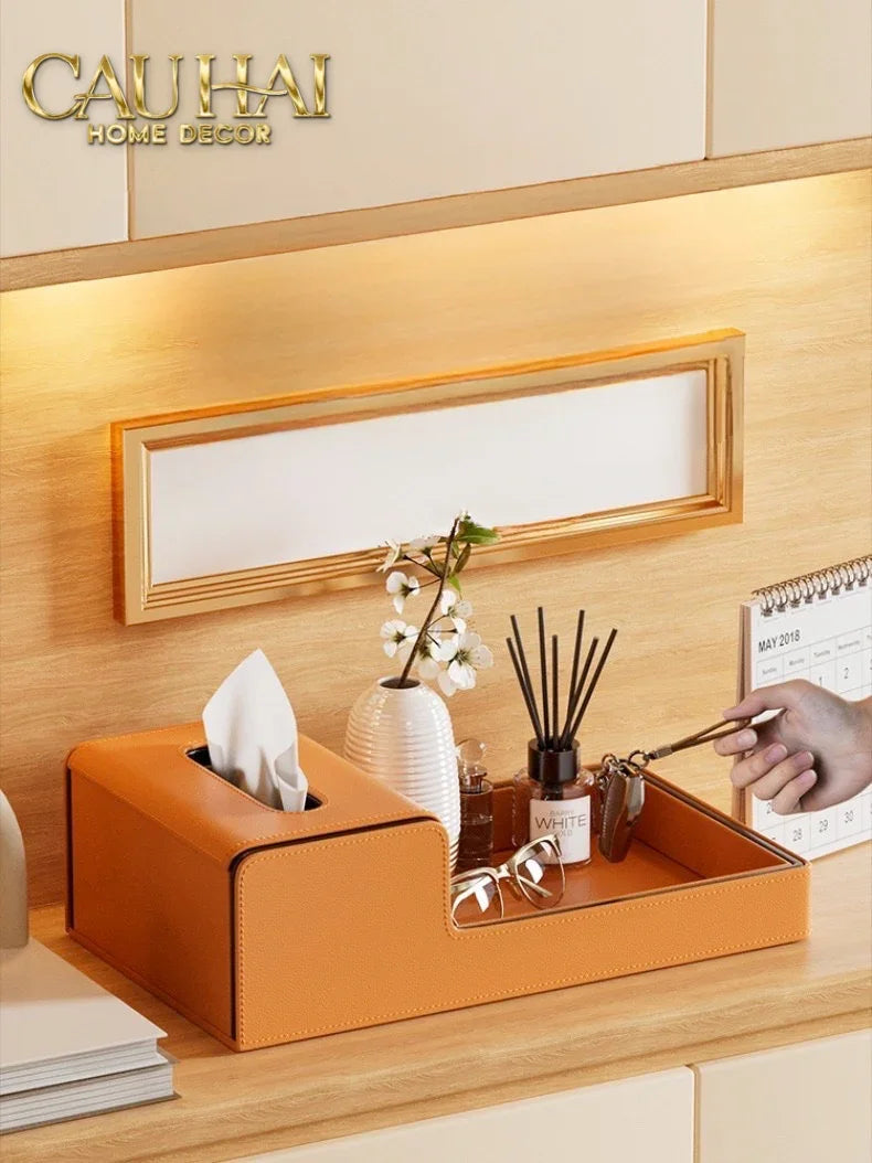 Khay Hộp Khăn Giấy Da - Sienna Leather Valet - Terracota Patina-CẬU HAI HOME DECOR