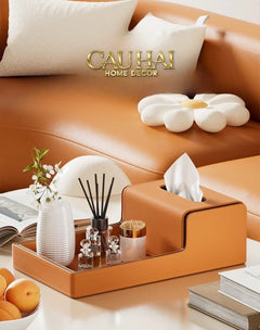 Khay Hộp Khăn Giấy Da - Sienna Leather Valet - Terracota Patina-CẬU HAI HOME DECOR