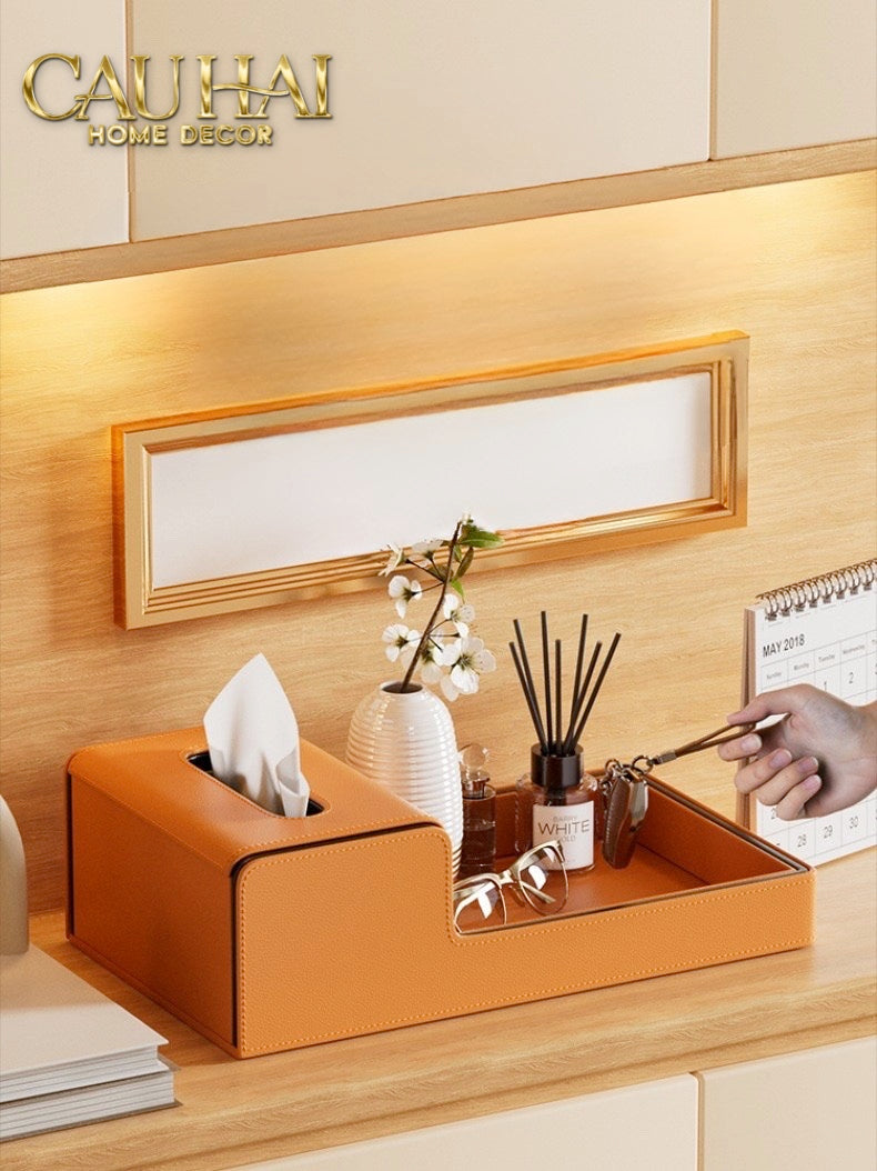 Khay Hộp Khăn Giấy Sienna Leather Valet Office Prestige Objects - CẬU HAI HOME DECOR