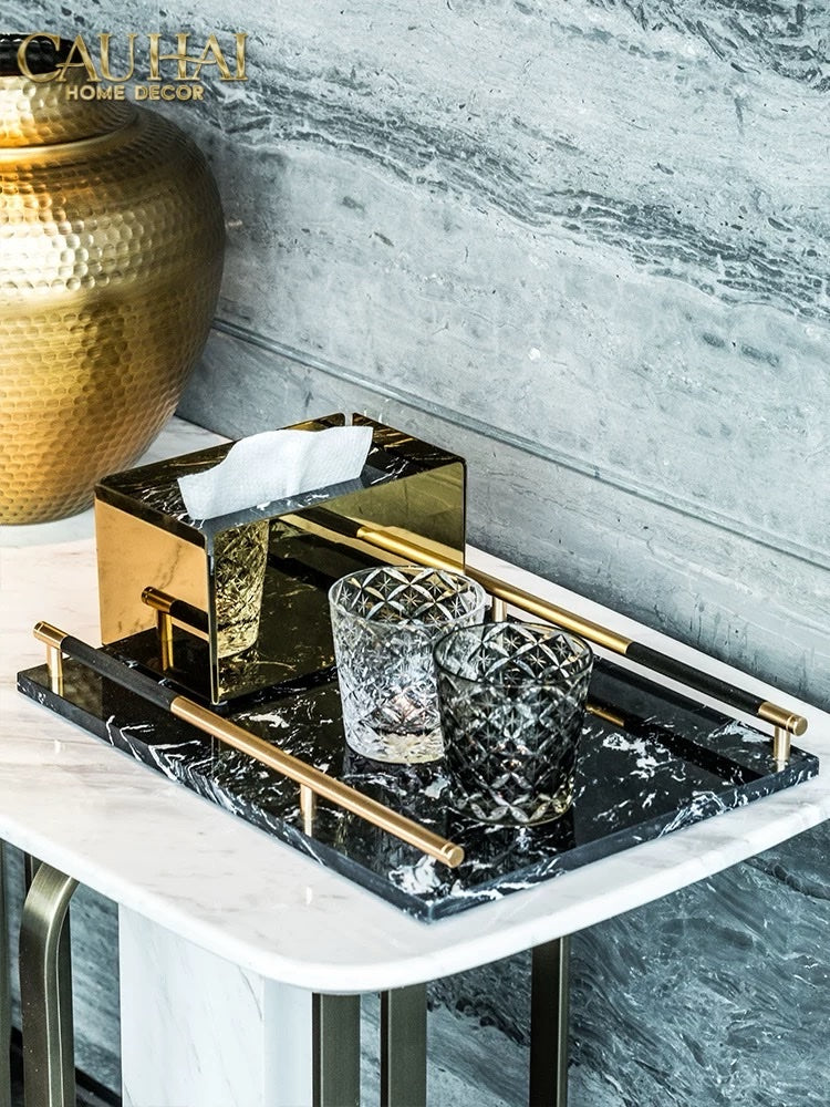 KHAY MARBLE PHANTOM – GOLDEN HANDLES 30×40-CẬU HAI HOME DECOR