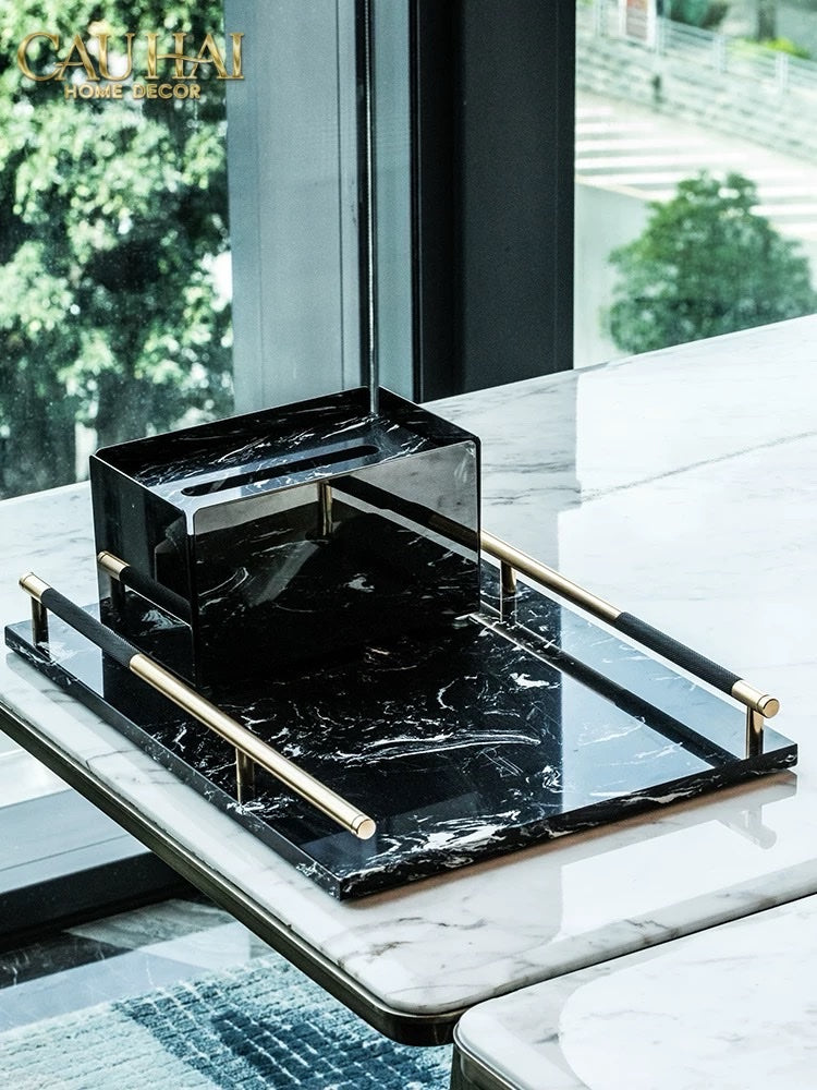 KHAY MARBLE PHANTOM – GOLDEN HANDLES 30×40-CẬU HAI HOME DECOR