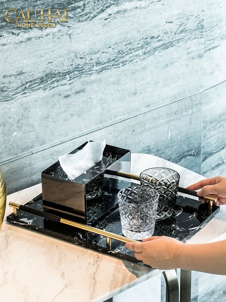 KHAY MARBLE PHANTOM – GOLDEN HANDLES 30×40-CẬU HAI HOME DECOR