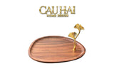 Khay Oval Gỗ Óc Chó Lá Ngân Hạnh Ginkgo Walnut Decoratives Trays 21x26-KHAY TRANG TRÍ-CẬU HAI HOME DECOR