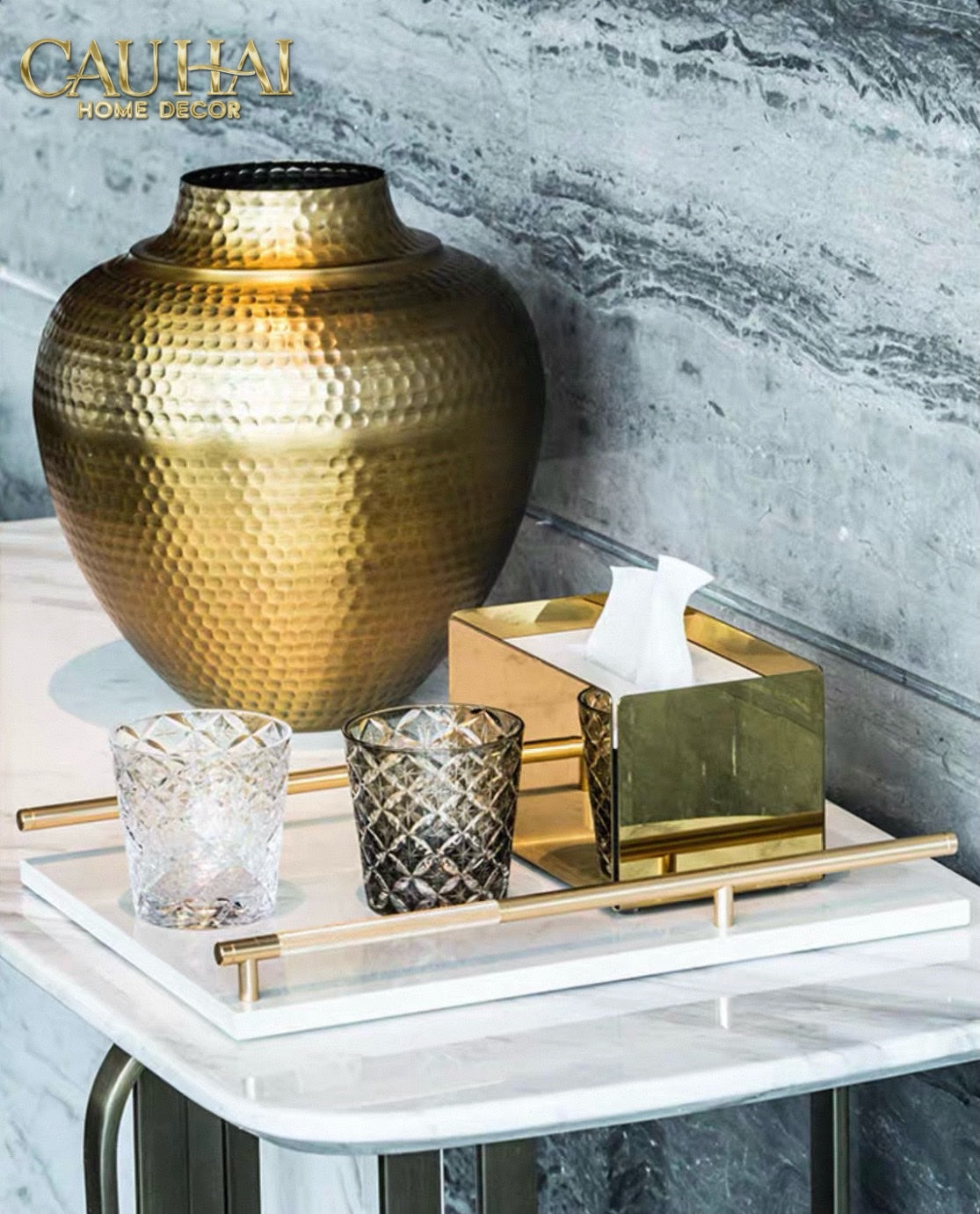 KHAY PEARL MARBLE – GOLD IVORY HANDLES 22×40-CẬU HAI HOME DECOR