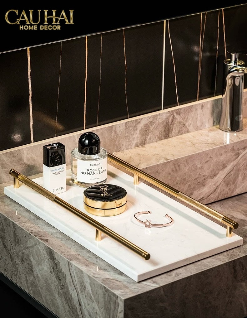 KHAY PEARL MARBLE – GOLD IVORY HANDLES 22×40-CẬU HAI HOME DECOR